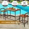 3-Piece Bar Table and Chairs Set Acacia Wood Rattan Steel Frame Outdoor Garden Balcony